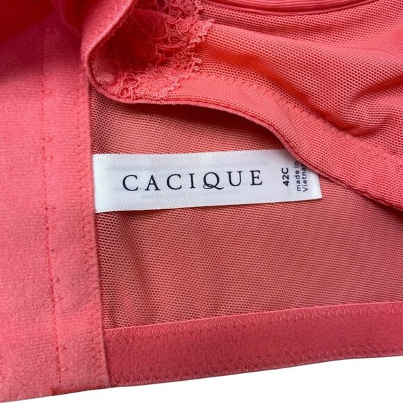 Cacique Lightly Lined Balconette Bra Seriously Sexy Coral Orange Size 42C Wired - Picture 3 of 6